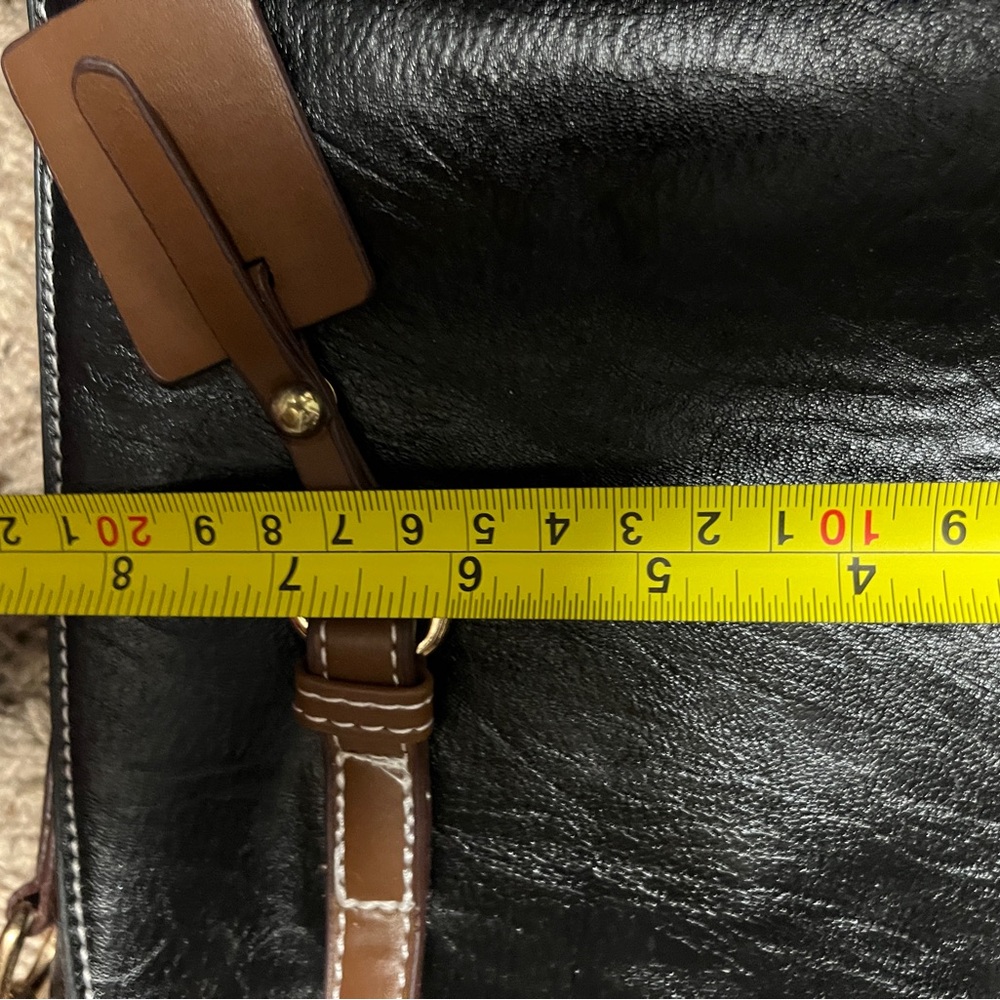 Faux Leather Two-Tone Crossbody Tote Bag. Black brown - Picture 10 of 12
